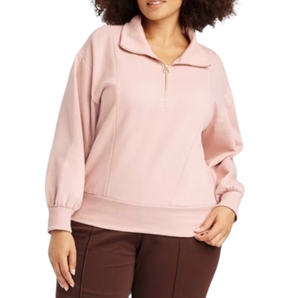 A New Day Women's Quarter‎ Zip Pull over Sweatshirt Light Pink 4X